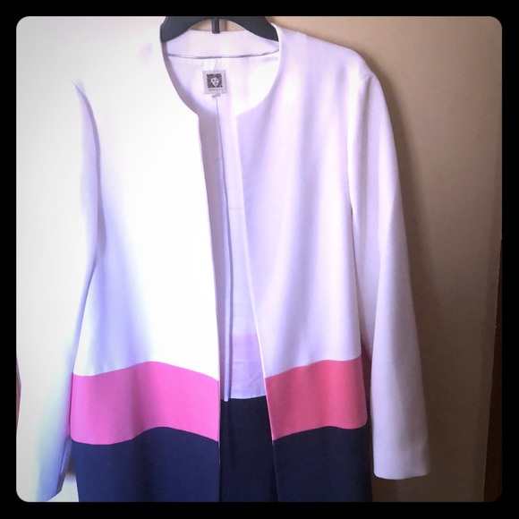 Anne Klein Jackets & Blazers - Anne Klein Long Pink, White and Blue Suit Jacket